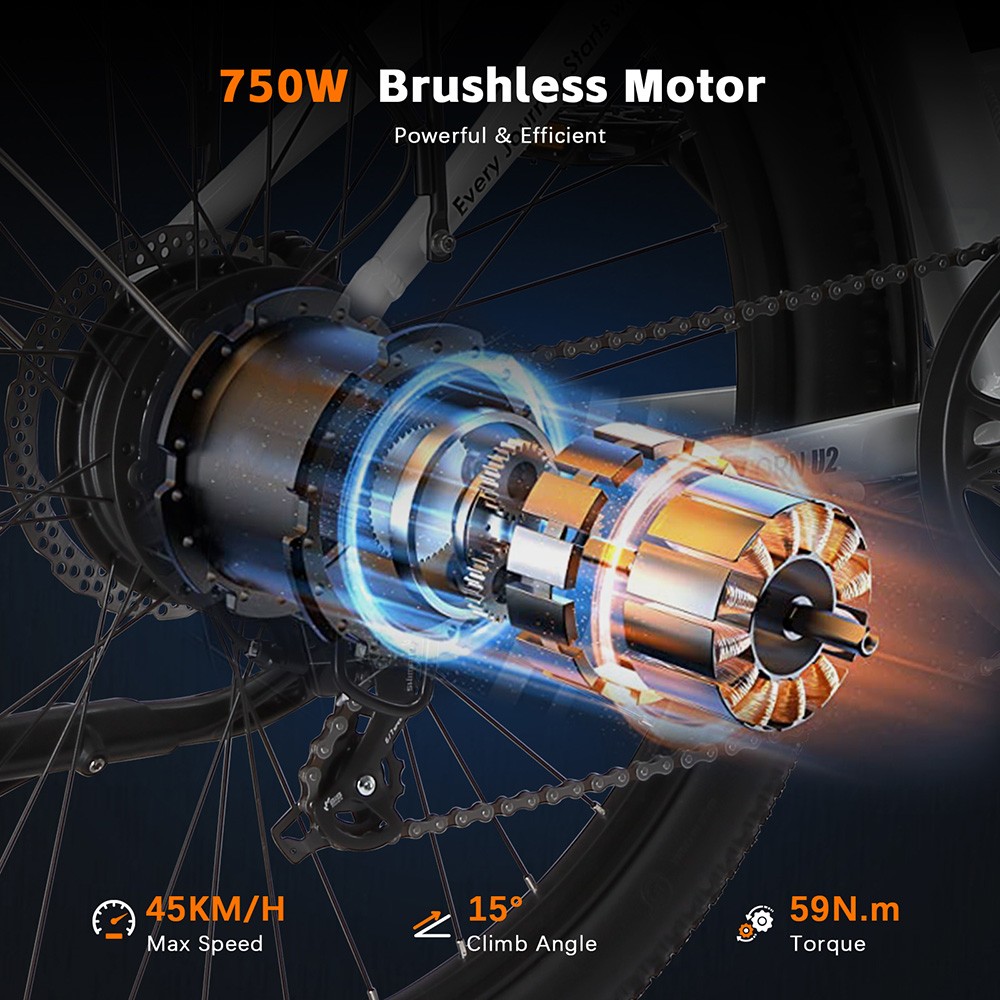 PURE UNICORN U2 Electric Bike  750W Motor  48V 12 8Ah Battery  27 5 inch Tires  45km/h Max Speed  60km Range  Mechanical Disc B