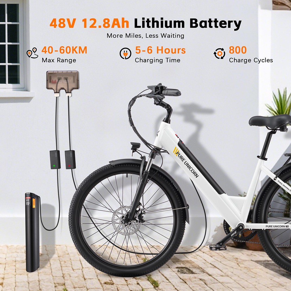 PURE UNICORN U2 Electric Bike  750W Motor  48V 12 8Ah Battery  27 5 inch Tires  45km/h Max Speed  60km Range  Mechanical Disc B