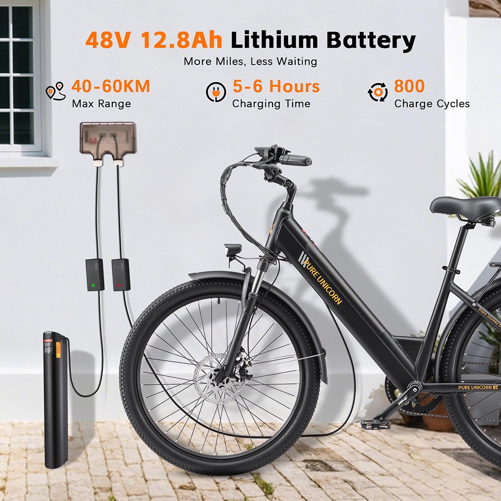 PURE UNICORN U2 Electric Bike  750W Motor  48V 12 8Ah Battery  27 5 inch Tires  45km/h Max Speed  60km Range  Mechanical Disc B