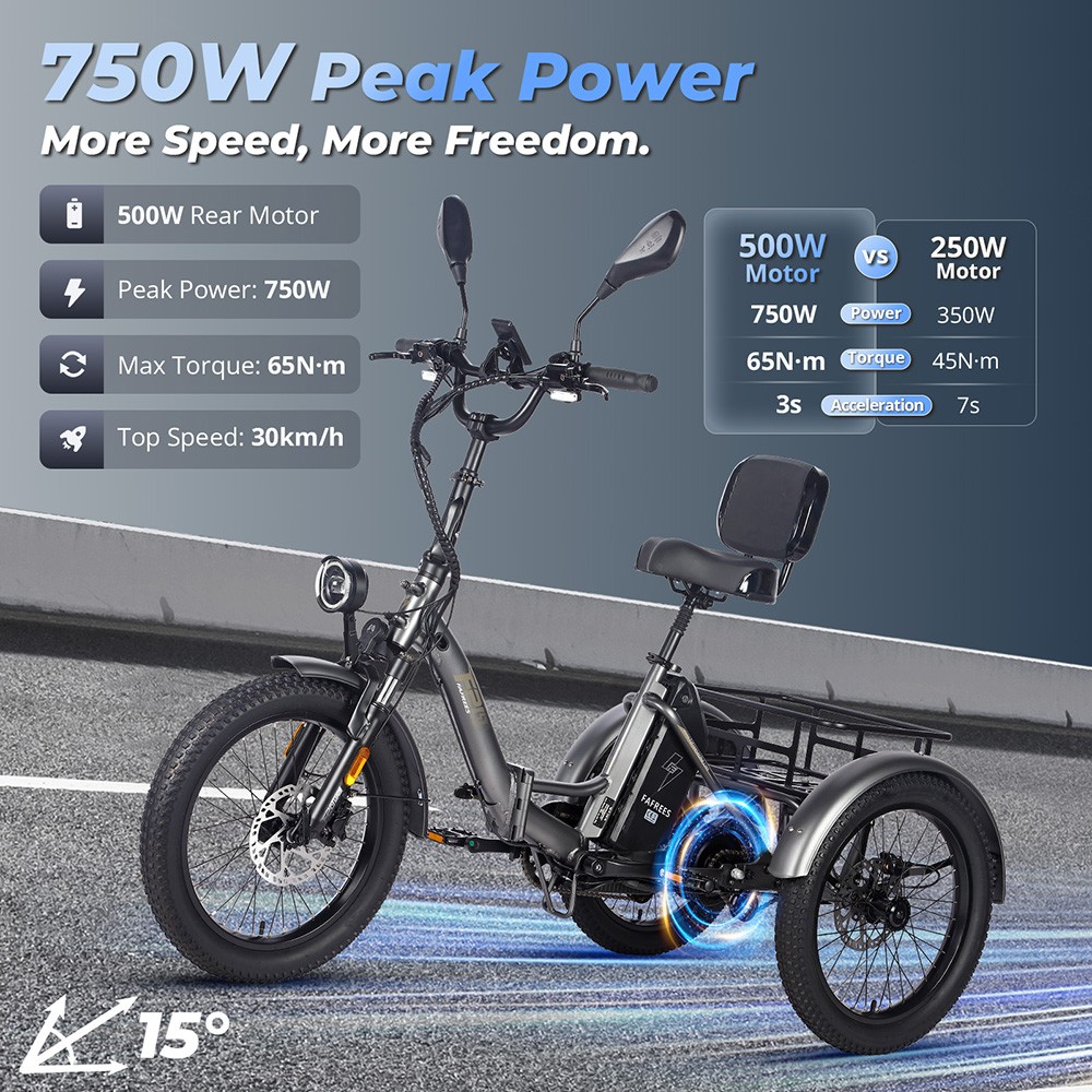 FAFREES F20 Mate Electric Cargo Tricycle Upgrade Version  500W Motor  48V 23 45Ah Battery  20*3 0 inch Tires  25km/h Max Speed