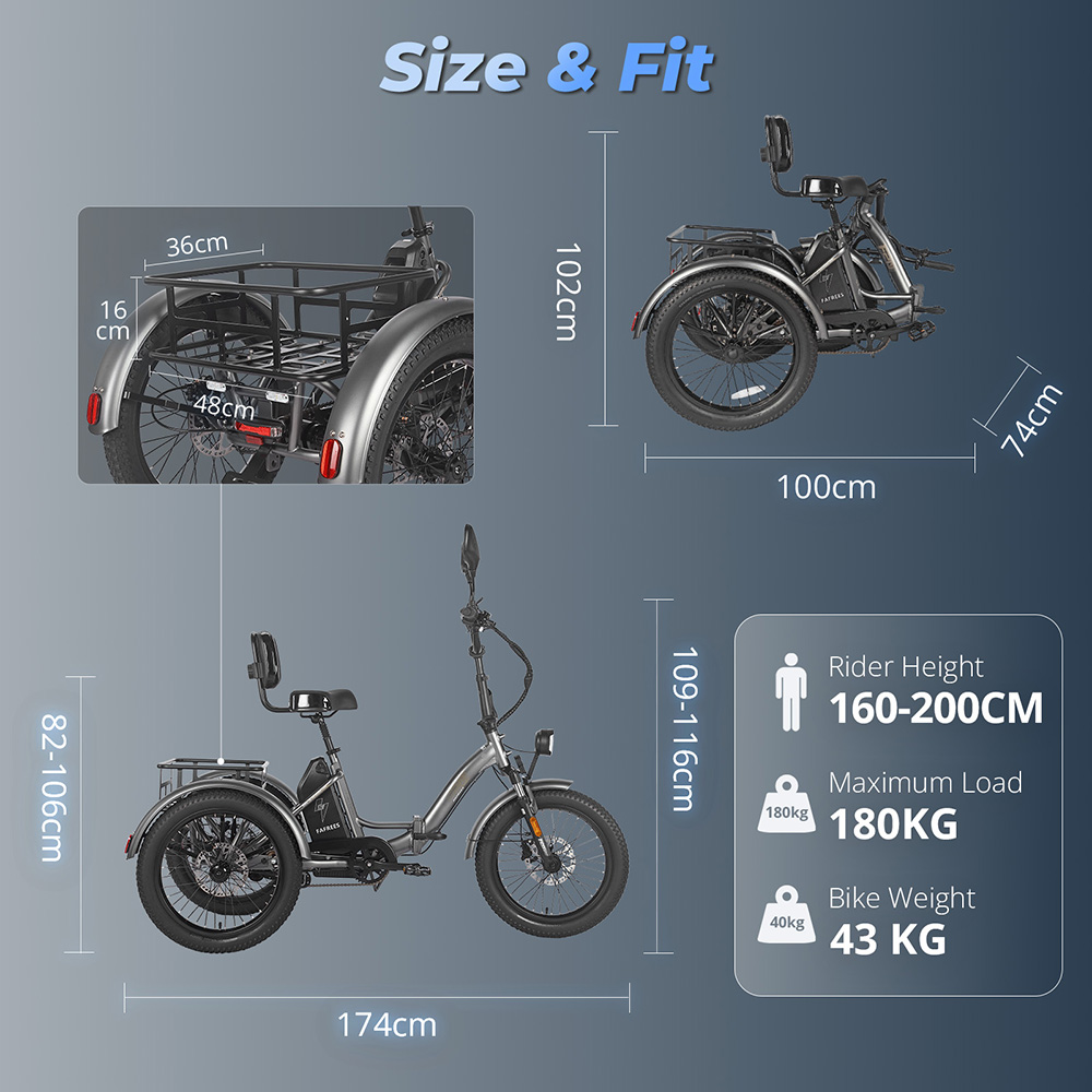 FAFREES F20 Mate Electric Cargo Tricycle Upgrade Version  500W Motor  48V 23 45Ah Battery  20*3 0 inch Tires  25km/h Max Speed