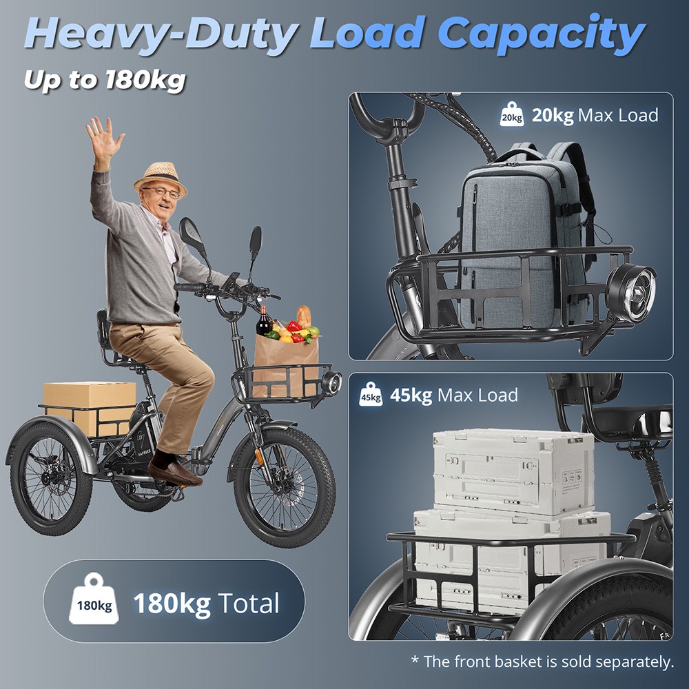 FAFREES F20 Mate Electric Cargo Tricycle Upgrade Version  500W Motor  48V 23 45Ah Battery  20*3 0 inch Tires  25km/h Max Speed
