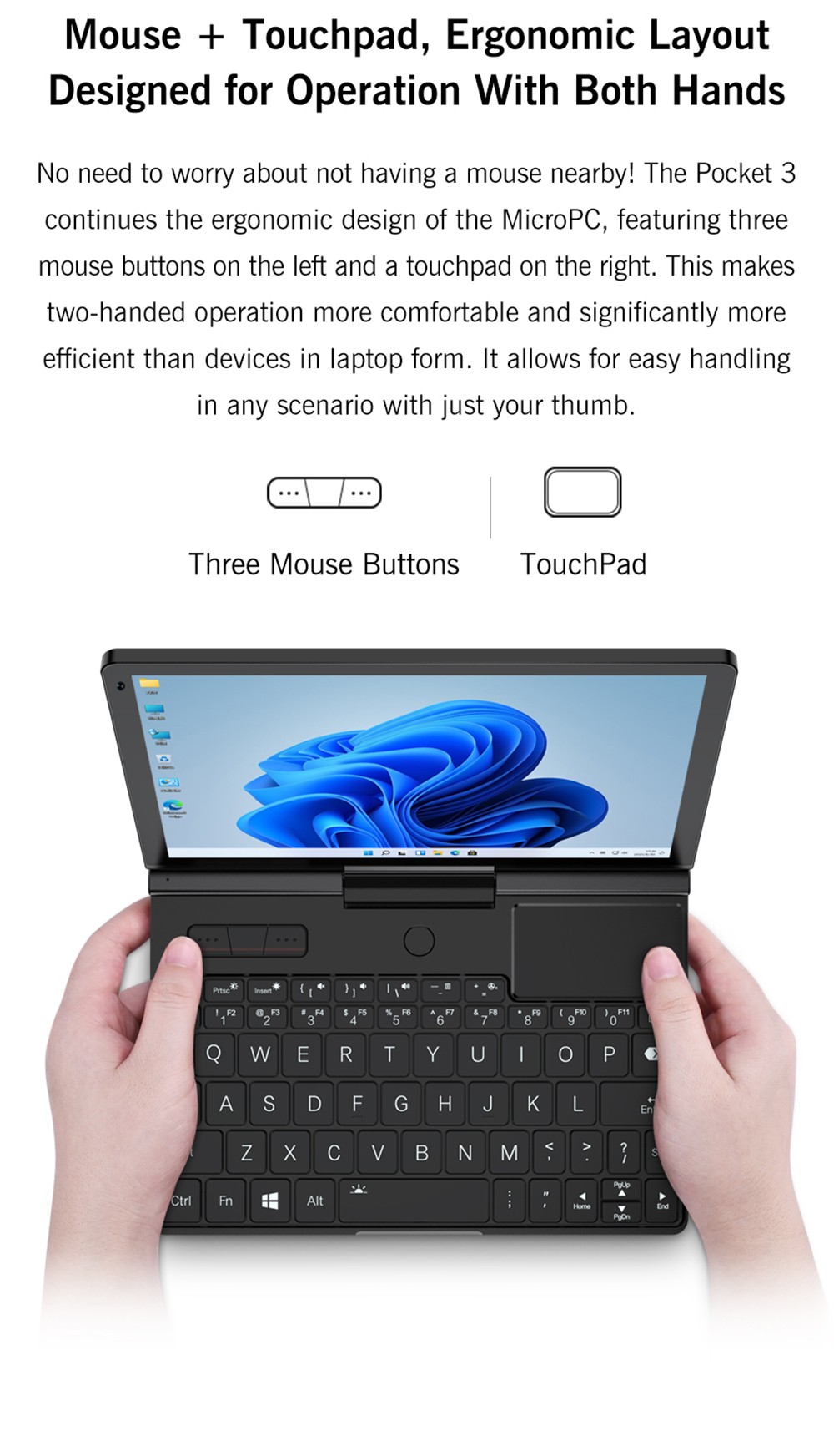 GPD Pocket 3 Handheld Laptop  Intel Core i3-1125G4 4 Core Max 3 7GHz  8 inch 1920*1200 IPS Screen  16GB RAM 512GB SSD  WiFi6E B