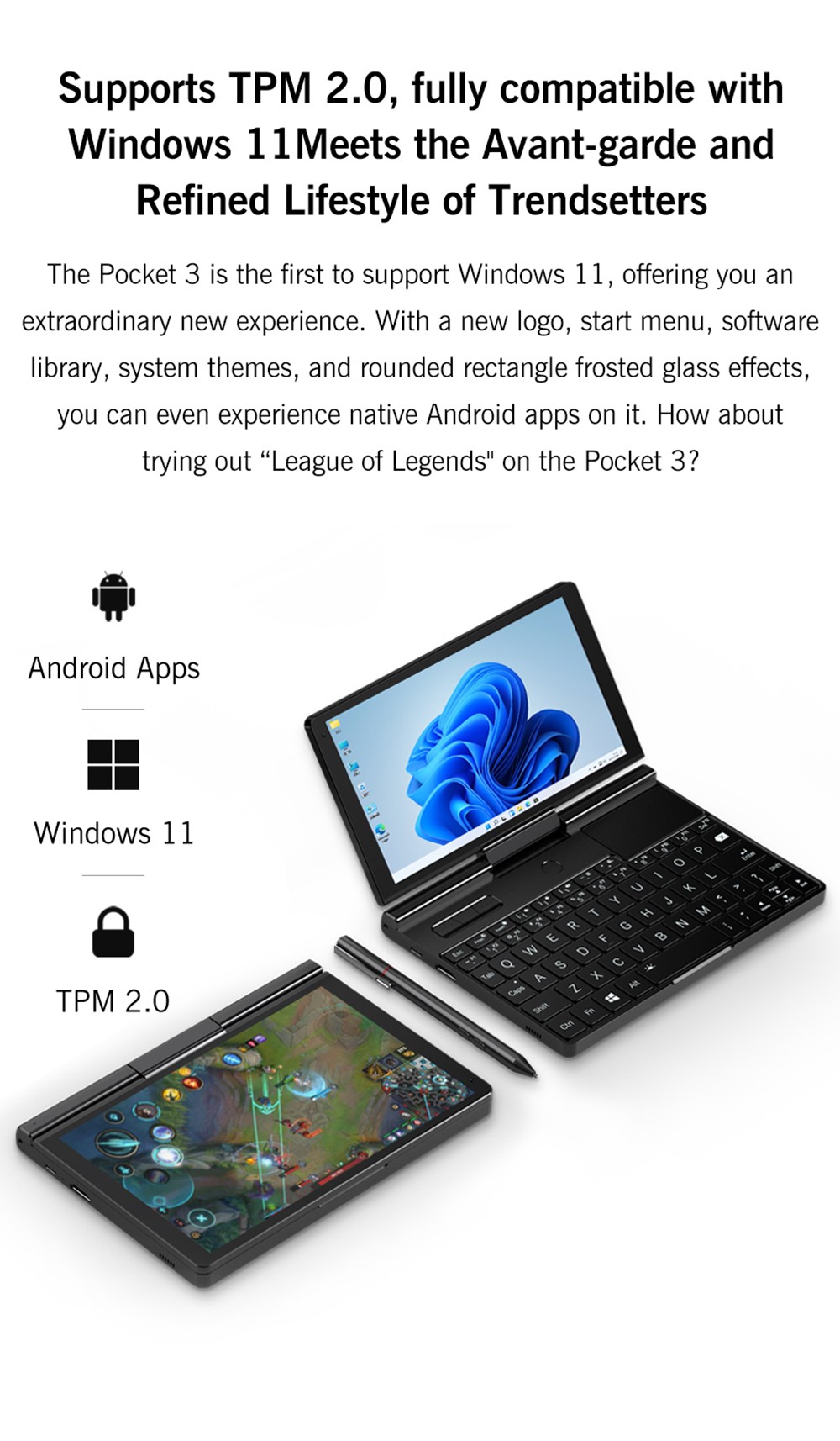 GPD Pocket 3 Handheld Laptop  Intel Core i3-1125G4 4 Core Max 3 7GHz  8 inch 1920*1200 IPS Screen  16GB RAM 512GB SSD  WiFi6E B