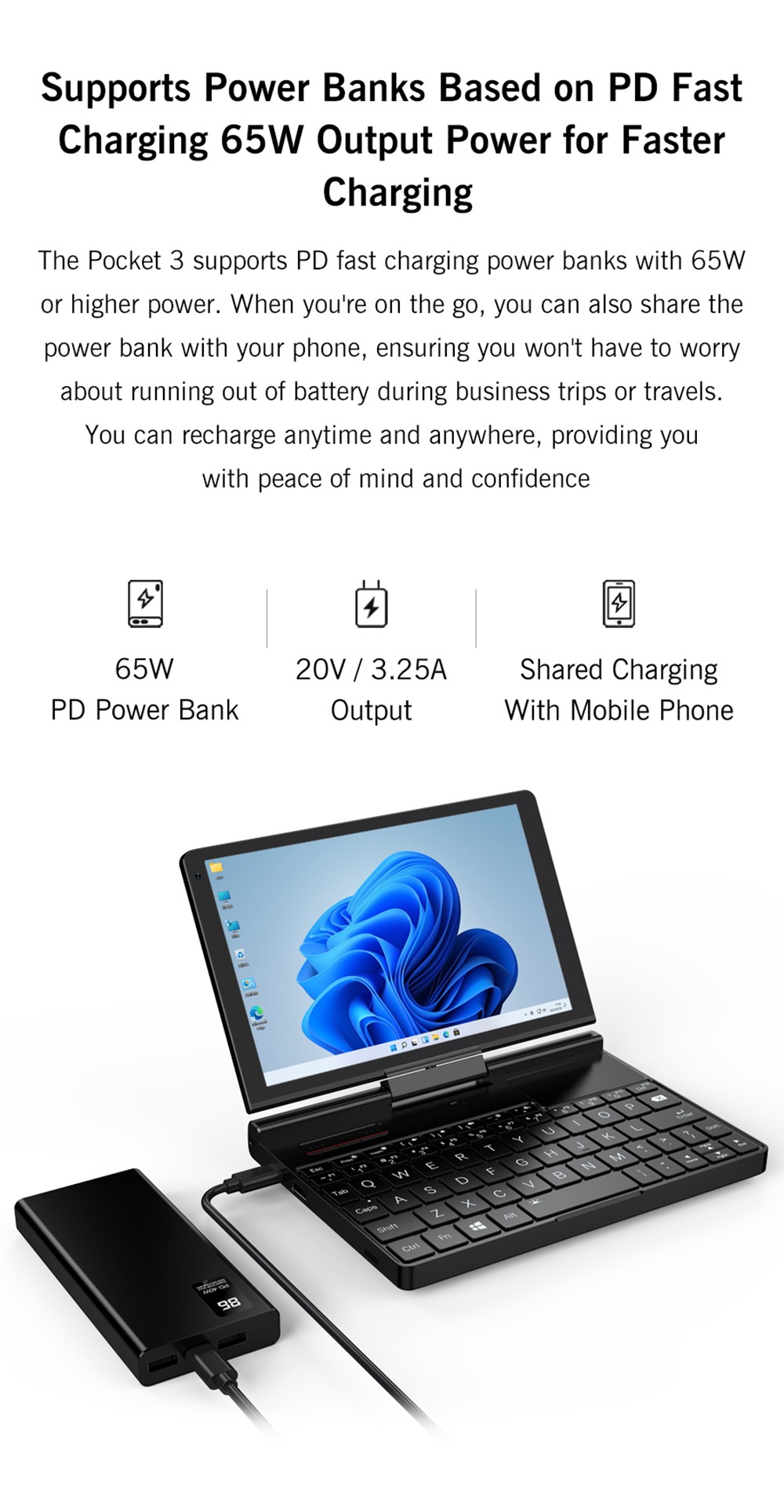 GPD Pocket 3 Handheld Laptop  Intel Core i3-1125G4 4 Core Max 3 7GHz  8 inch 1920*1200 IPS Screen  16GB RAM 512GB SSD  WiFi6E B