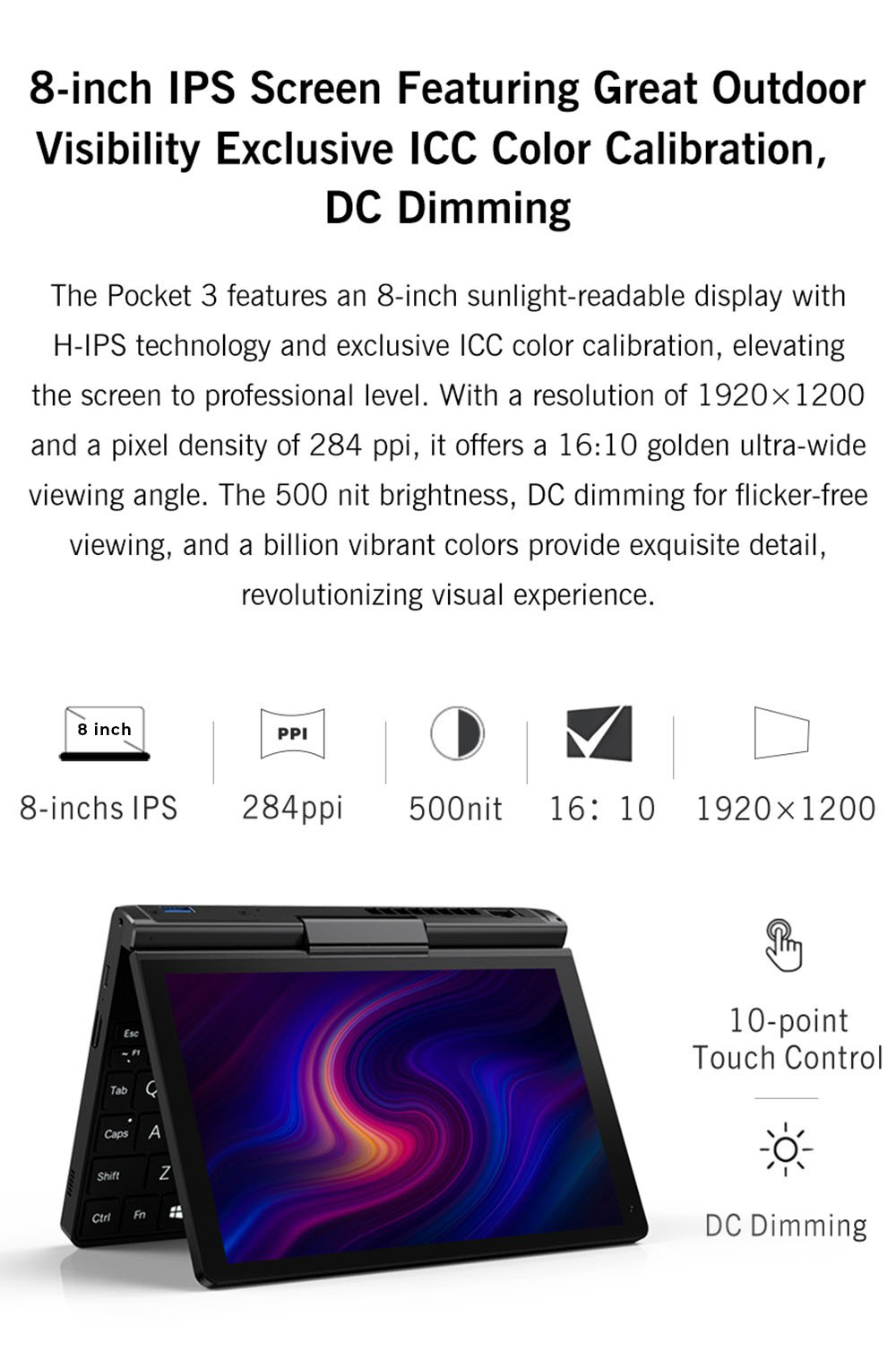 GPD Pocket 3 Handheld Laptop  Intel Core i3-1125G4 4 Core Max 3 7GHz  8 inch 1920*1200 IPS Screen  16GB RAM 512GB SSD  WiFi6E B