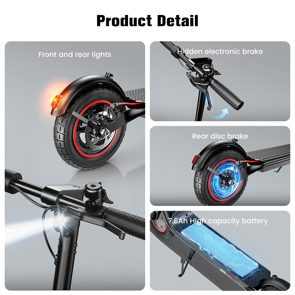 iScooter W6 Folding Electric Scooter  500W Motor  36V 7 8Ah Battery  10 inch Tires  35km/h Max Speed  30km Range  Rear Disc Bra
