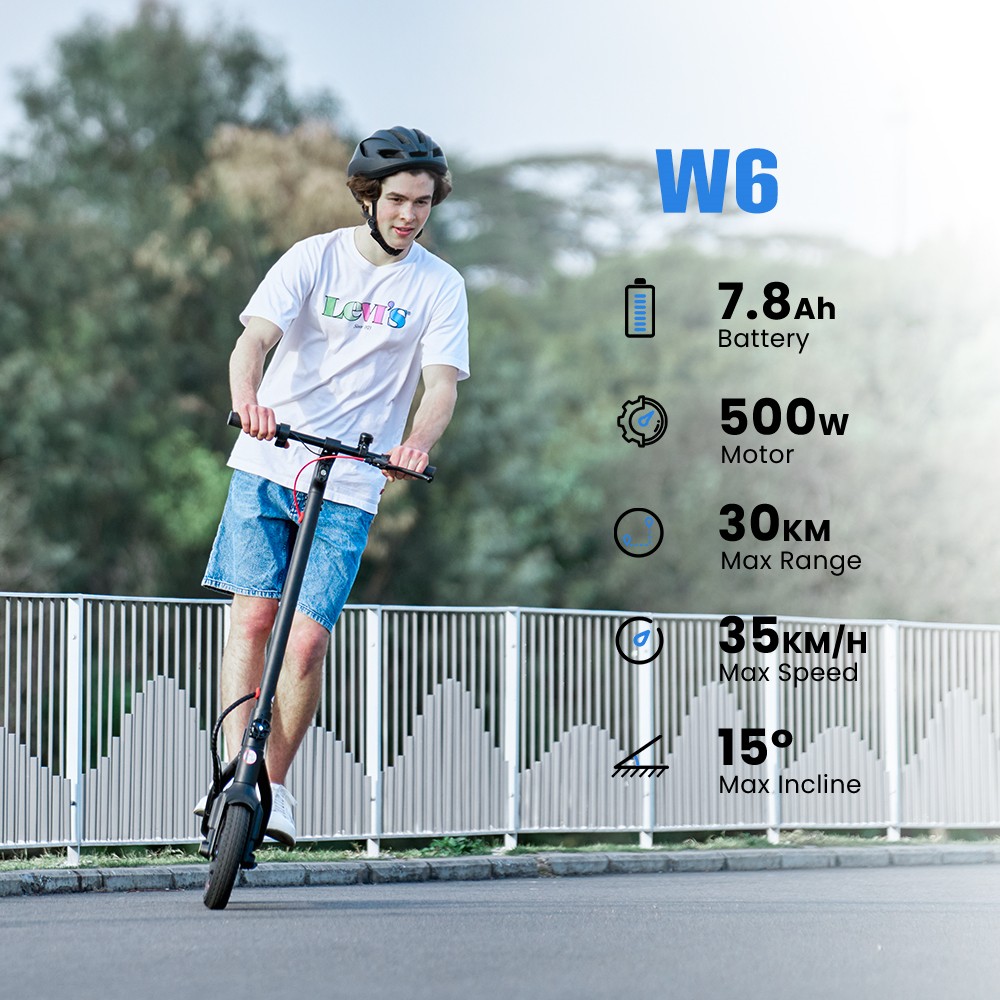 iScooter W6 Folding Electric Scooter  500W Motor  36V 7 8Ah Battery  10 inch Tires  35km/h Max Speed  30km Range  Rear Disc Bra