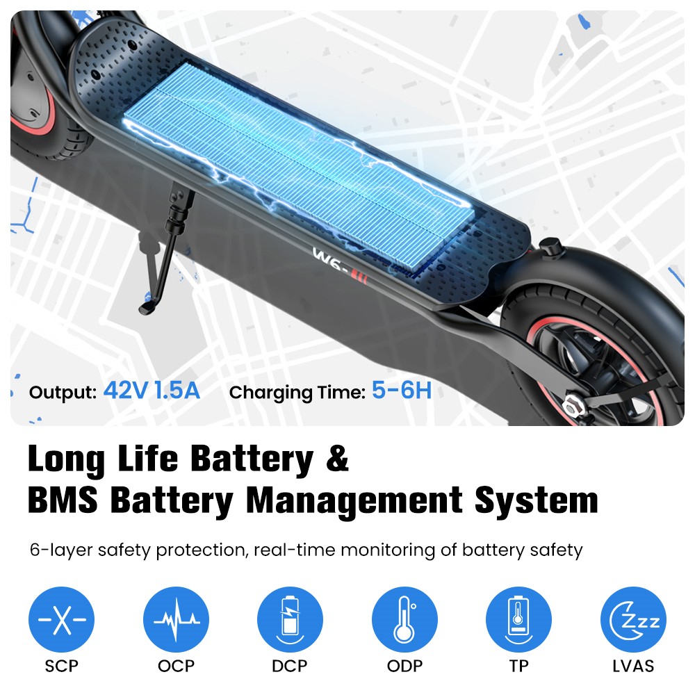 iScooter W6 Folding Electric Scooter  500W Motor  36V 7 8Ah Battery  10 inch Tires  35km/h Max Speed  30km Range  Rear Disc Bra