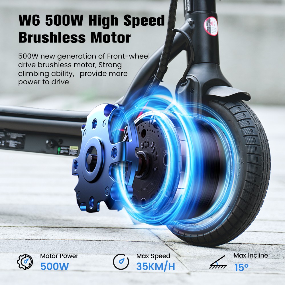iScooter W6 Folding Electric Scooter  500W Motor  36V 7 8Ah Battery  10 inch Tires  35km/h Max Speed  30km Range  Rear Disc Bra
