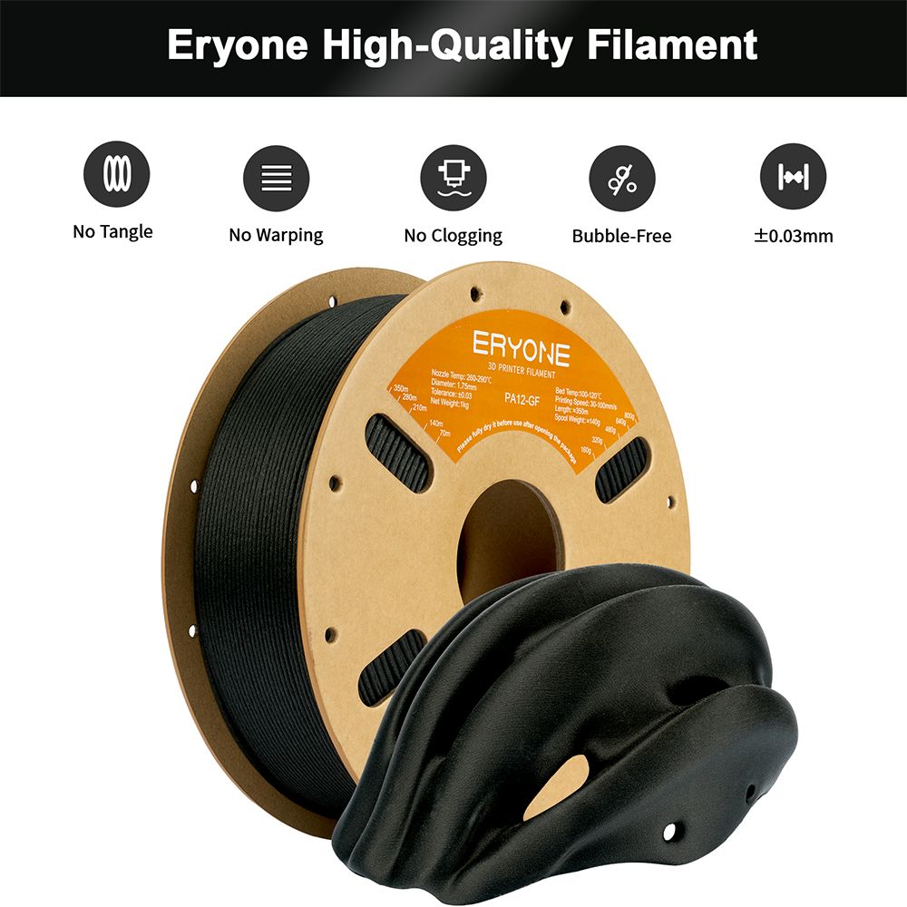 ERYONE PA12 Glass Fiber Filament 1kg - Black
