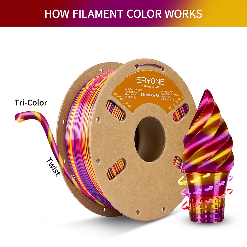 ERYONE Silk Twist Rainbow PLA Filament 1kg - Inferno Red