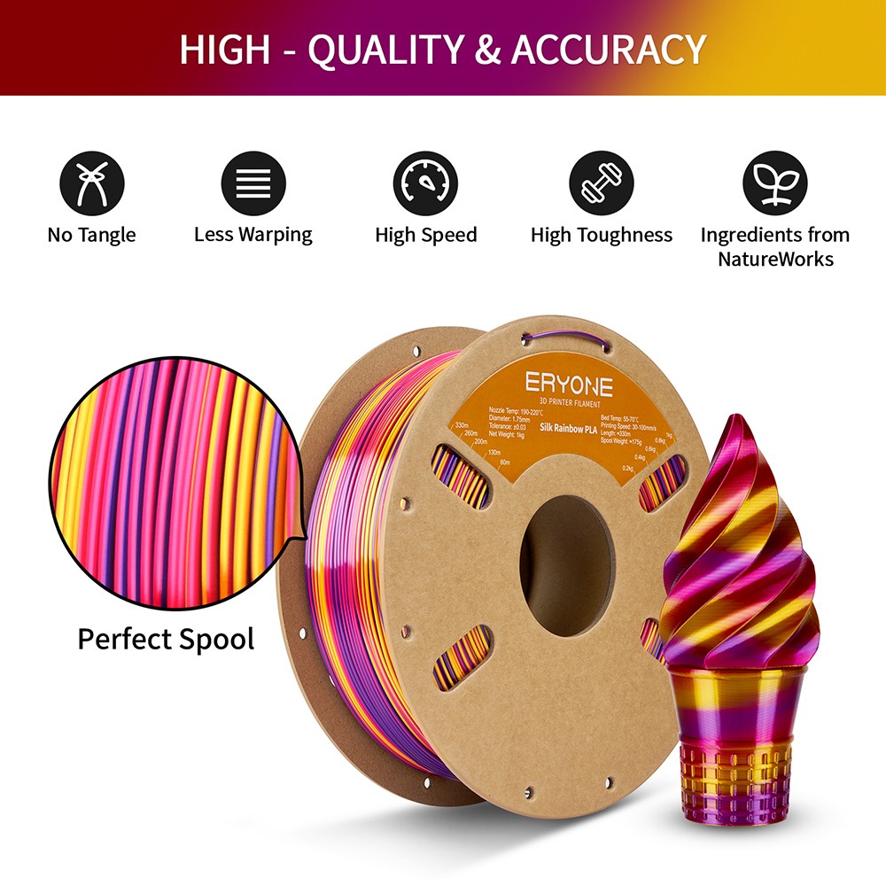 ERYONE Silk Twist Rainbow PLA Filament 1kg - Inferno Red