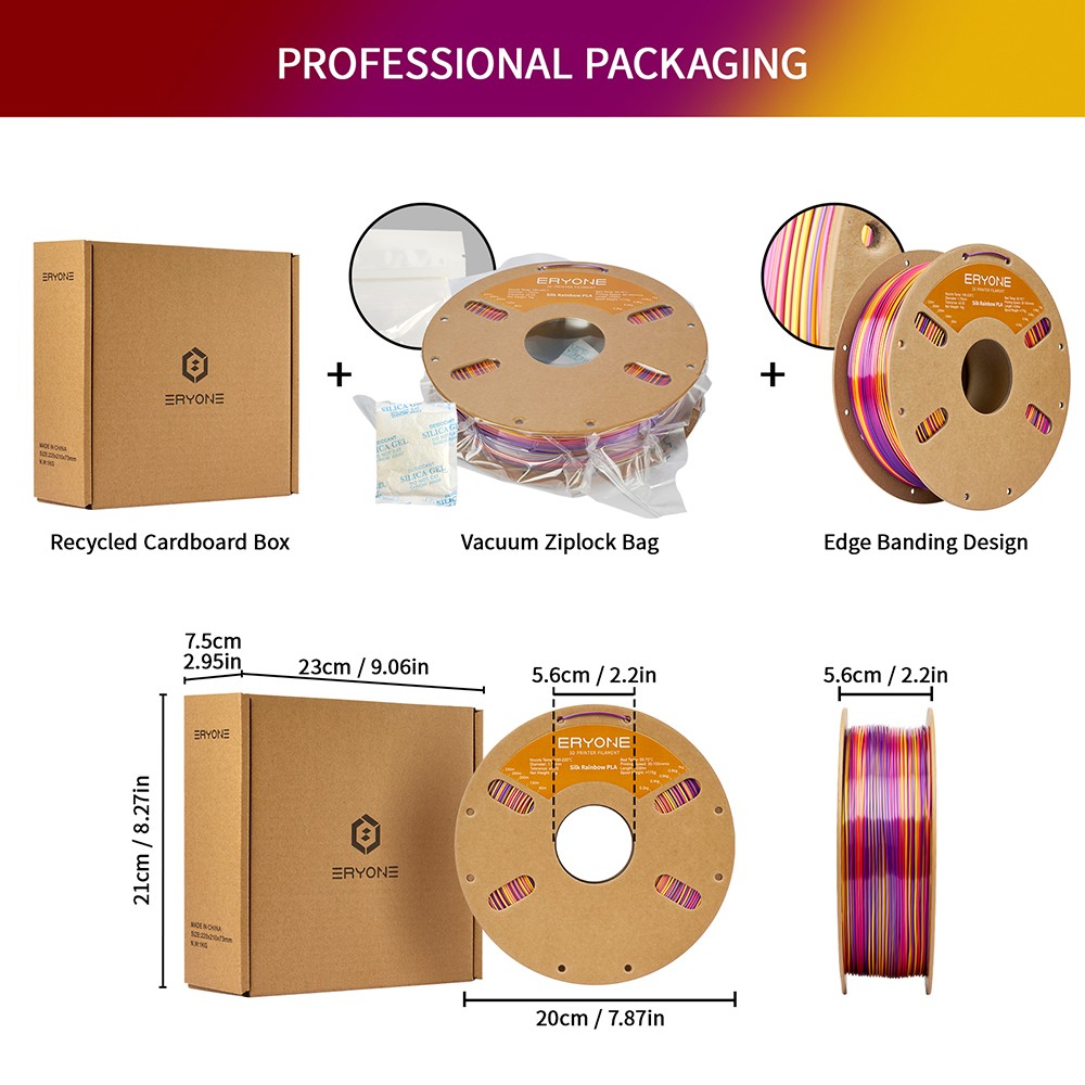 ERYONE Silk Twist Rainbow PLA Filament 1kg - Inferno Red