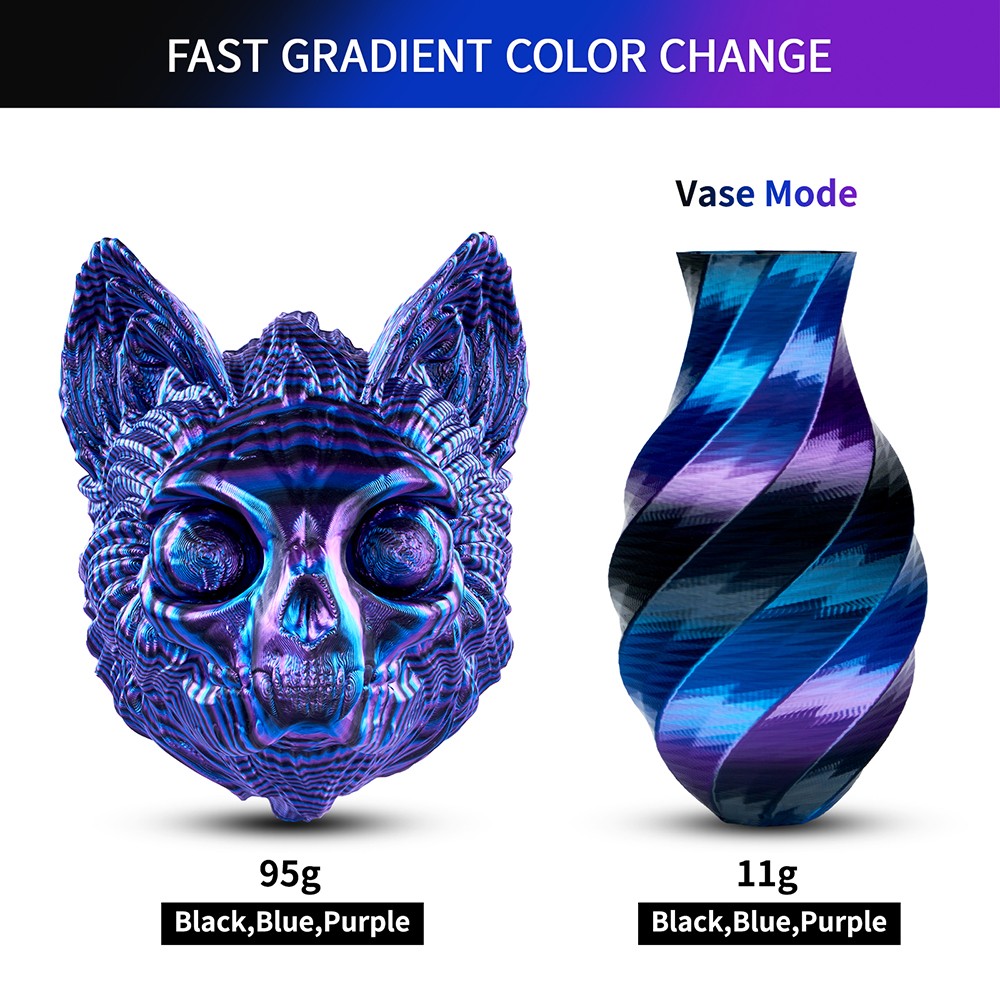 ERYONE Silk Twist Rainbow PLA Filament 1kg - Obsidian Black