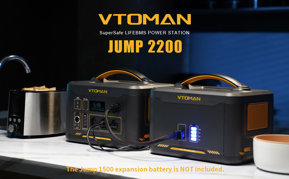 VTOMAN Jump 2200 Portable Power Station  1548Wh LiFePO4 Battery  2200W AC Output  Expandable to 3096Wh