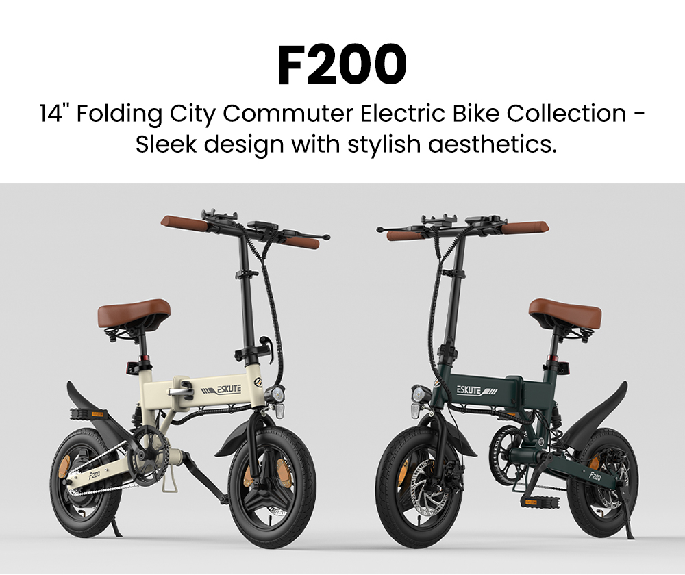 ESKUTE F200 Folding Electric Bike 250W Motor 36V 7 8Ah Battery 14 inch Tires 25km/h Max Speed 50km Range Mechanical Disc