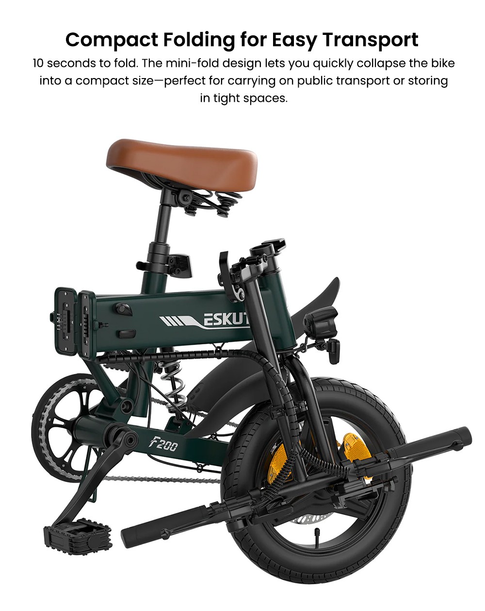 ESKUTE F200 Folding Electric Bike 250W Motor 36V 7 8Ah Battery 14 inch Tires 25km/h Max Speed 50km Range Mechanical Disc