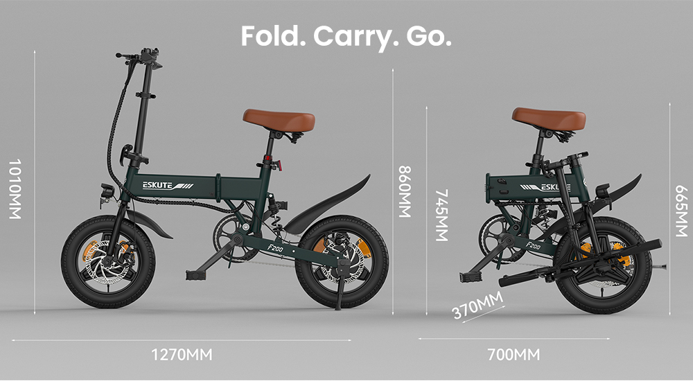 ESKUTE F200 Folding Electric Bike 250W Motor 36V 7 8Ah Battery 14 inch Tires 25km/h Max Speed 50km Range Mechanical Disc
