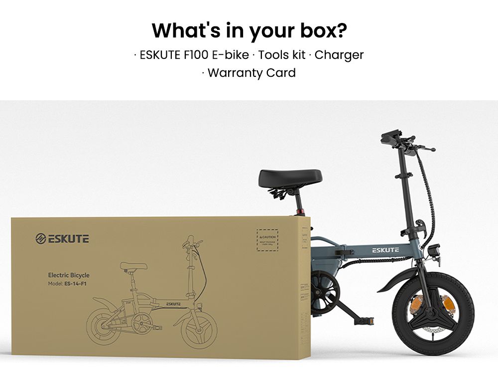 ESKUTE F100 Folding Electric Bike 250W Motor 36V 9Ah Battery 14 inch Tires 25km/h Max Speed 55km Range Mechanical Disc Br