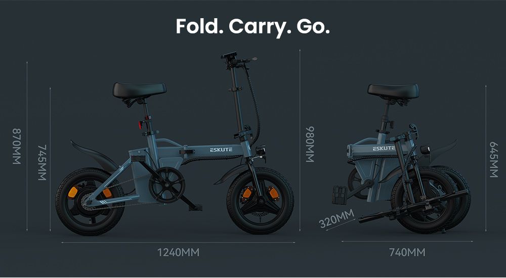 ESKUTE F100 Folding Electric Bike 250W Motor 36V 9Ah Battery 14 inch Tires 25km/h Max Speed 55km Range Mechanical Disc Br