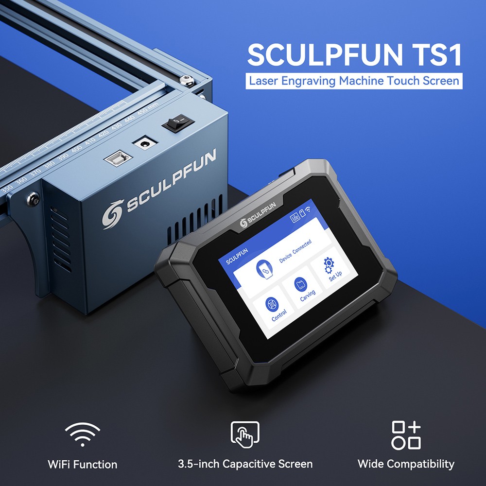 SCULPFUN TS1 3 5-inch Touch Screen  480x320P  WiFi Connection  with SD Card/ Type-C/ USB/ Power Input Ports  Support English/ G