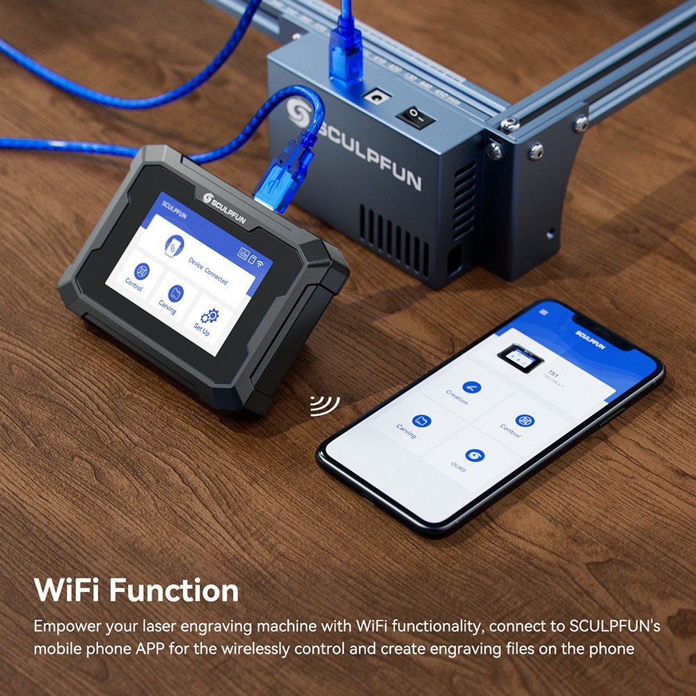 SCULPFUN TS1 3 5-inch Touch Screen  480x320P  WiFi Connection  with SD Card/ Type-C/ USB/ Power Input Ports  Support English/ G