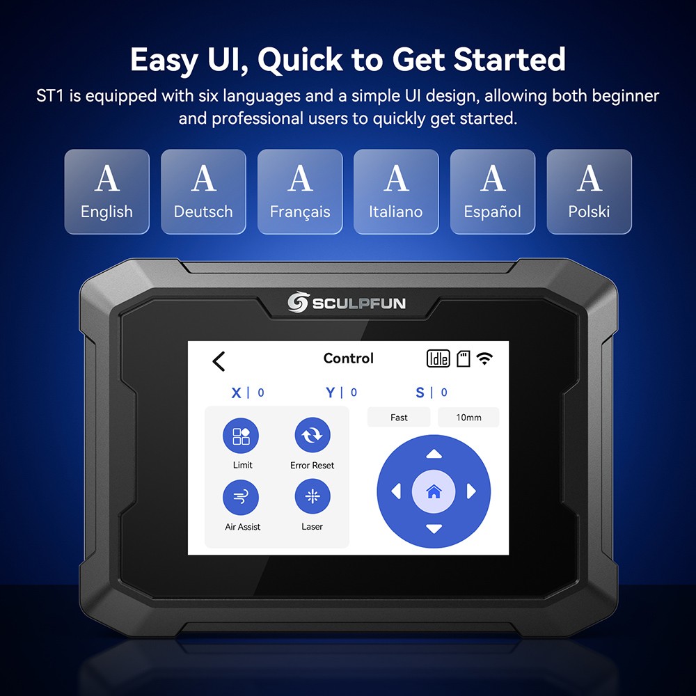SCULPFUN TS1 3 5-inch Touch Screen  480x320P  WiFi Connection  with SD Card/ Type-C/ USB/ Power Input Ports  Support English/ G