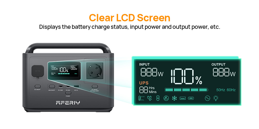 AFERIY P040 Portable Power Station 400W 256Wh Outdoor Generator 5 Outputs 1 2H Full Charge 3500 Cycles LiFePO₄ Battery -