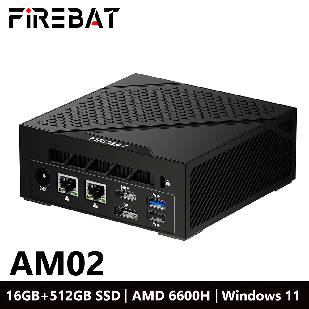 FIREBAT AM02 Mini PC AMD Ryzen 5 6600H 6 Cores Max 4 5GHz 16GB RAM 512GB SSD Type-C DP HDMI 4K Triple Screen Display W