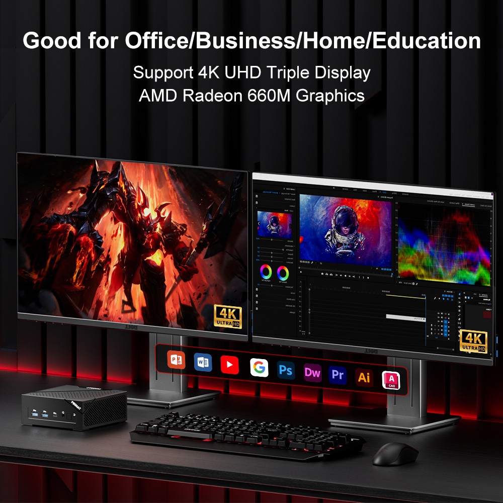 FIREBAT AM02 Mini PC AMD Ryzen 5 6600H 6 Cores Max 4 5GHz 16GB RAM 512GB SSD Type-C DP HDMI 4K Triple Screen Display W