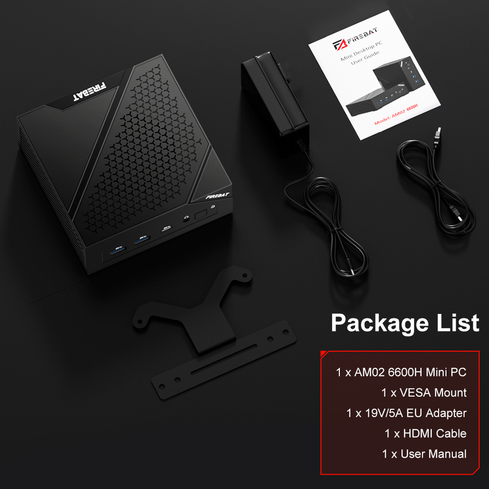 FIREBAT AM02 Mini PC AMD Ryzen 5 6600H 6 Cores Max 4 5GHz 16GB RAM 512GB SSD Type-C DP HDMI 4K Triple Screen Display W
