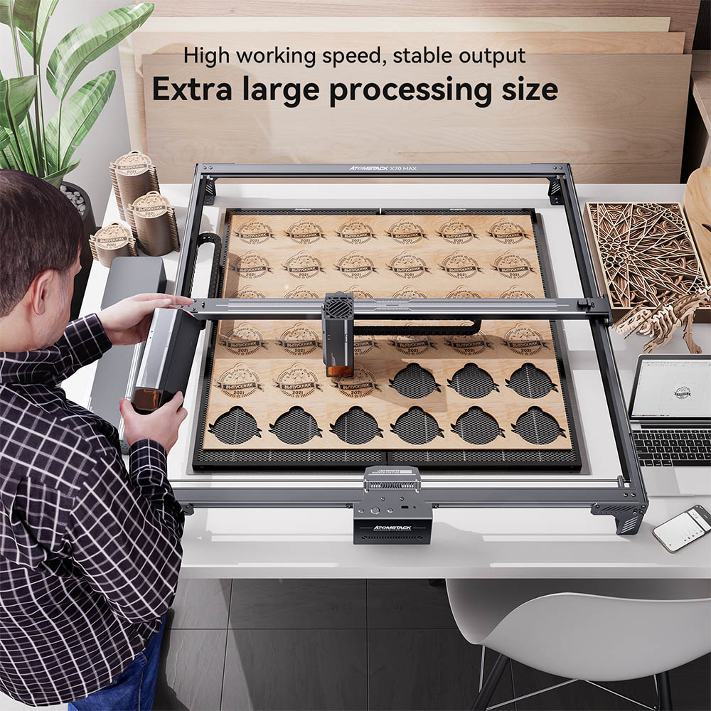 AtomStack X70 Max 70W Laser Engraver 0 02mm Accuracy Auto Focus 800x850mm