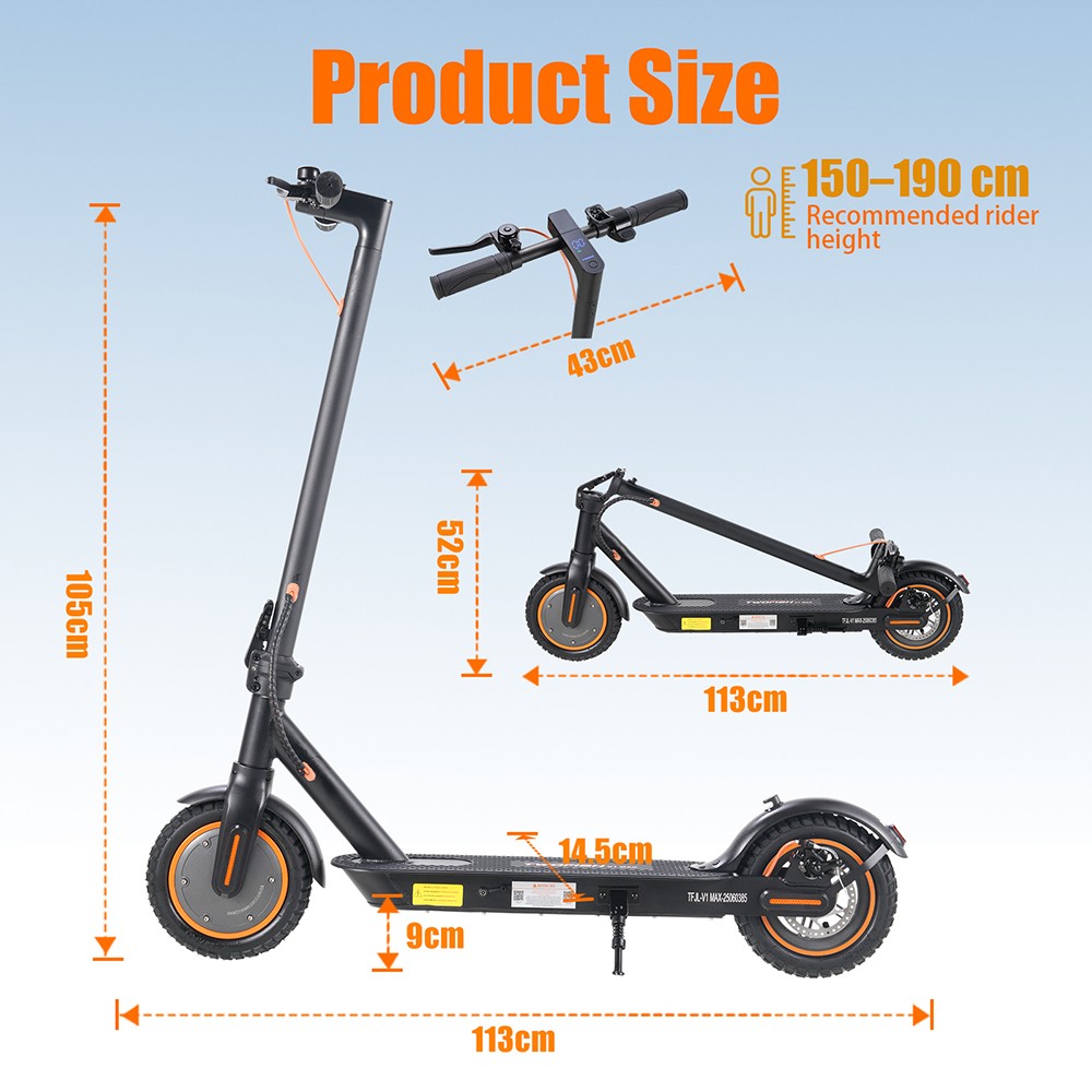 TWOFISH V1 MAX Electric Scooter 400W Motor 36V 10 4Ah Battery 10 inch Tires 32km/h Max Speed 25km Range Rear Disc Brake