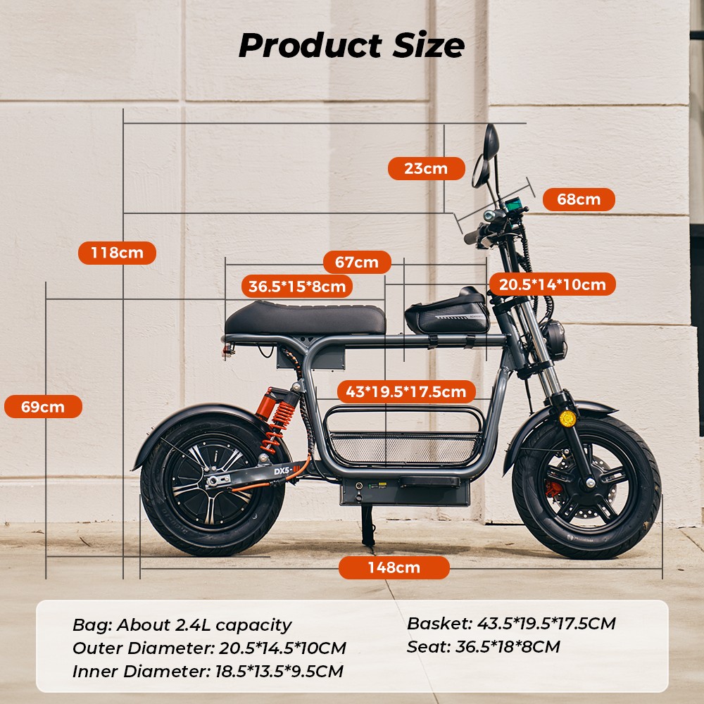iScooter DX5 Electric Scooter  1500W Motor  48V 15 6Ah Battery  15 inch Tubeless Tires  55km/h Max Speed  72km Range  Front