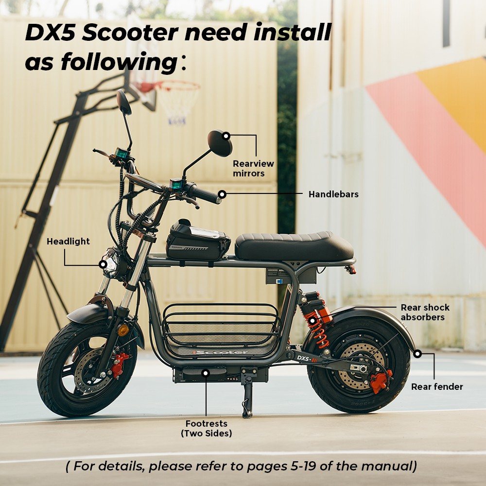 iScooter DX5 Electric Scooter  1500W Motor  48V 15 6Ah Battery  15 inch Tubeless Tires  55km/h Max Speed  72km Range  Front