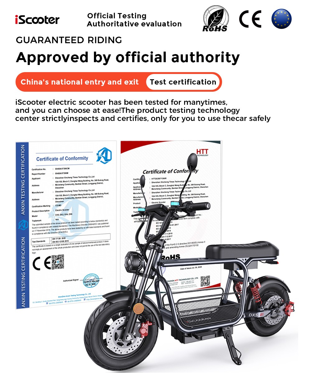 iScooter DX5 Electric Scooter  1500W Motor  48V 15 6Ah Battery  15 inch Tubeless Tires  55km/h Max Speed  72km Range  Front