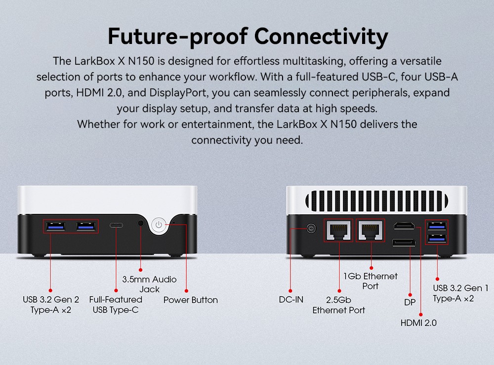 CHUWI LarkBox X Mini PC Intel N150 4 Cores Max 3 6GHz 16GB RAM 512GB SSD Type-C HDMI DP 4K Triple Display WiFi 6 Blueto