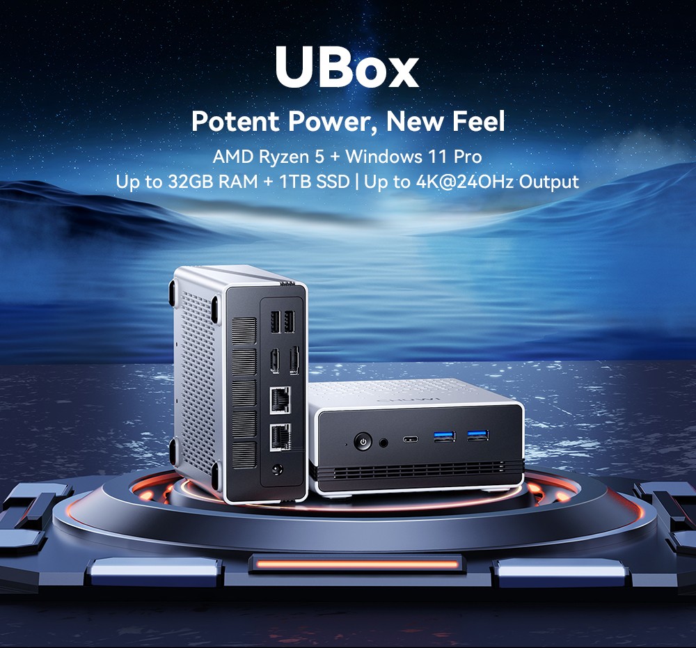 CHUWI UBox Mini PC AMD Ryzen 5 7430U 6 Cores Max 4 3GHz 16GB RAM 512GB SSD Full-featured USB-C HDMI DP 4K Triple Display