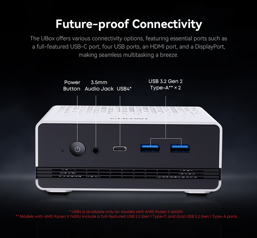 CHUWI UBox Mini PC AMD Ryzen 5 7430U 6 Cores Max 4 3GHz 16GB RAM 512GB SSD Full-featured USB-C HDMI DP 4K Triple Display