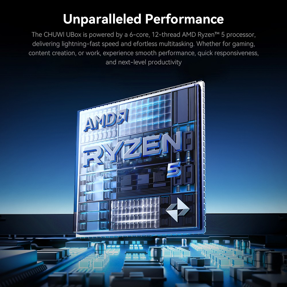 CHUWI UBox Mini PC AMD Ryzen 5 7430U 6 Cores Max 4 3GHz 16GB RAM 512GB SSD Full-featured USB-C HDMI DP 4K Triple Display