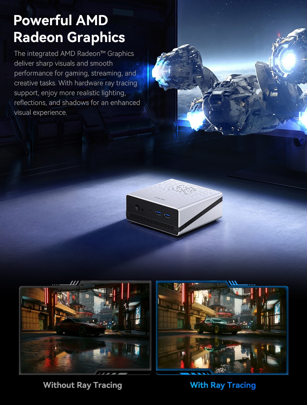 CHUWI UBox Mini PC AMD Ryzen 5 7430U 6 Cores Max 4 3GHz 16GB RAM 512GB SSD Full-featured USB-C HDMI DP 4K Triple Display