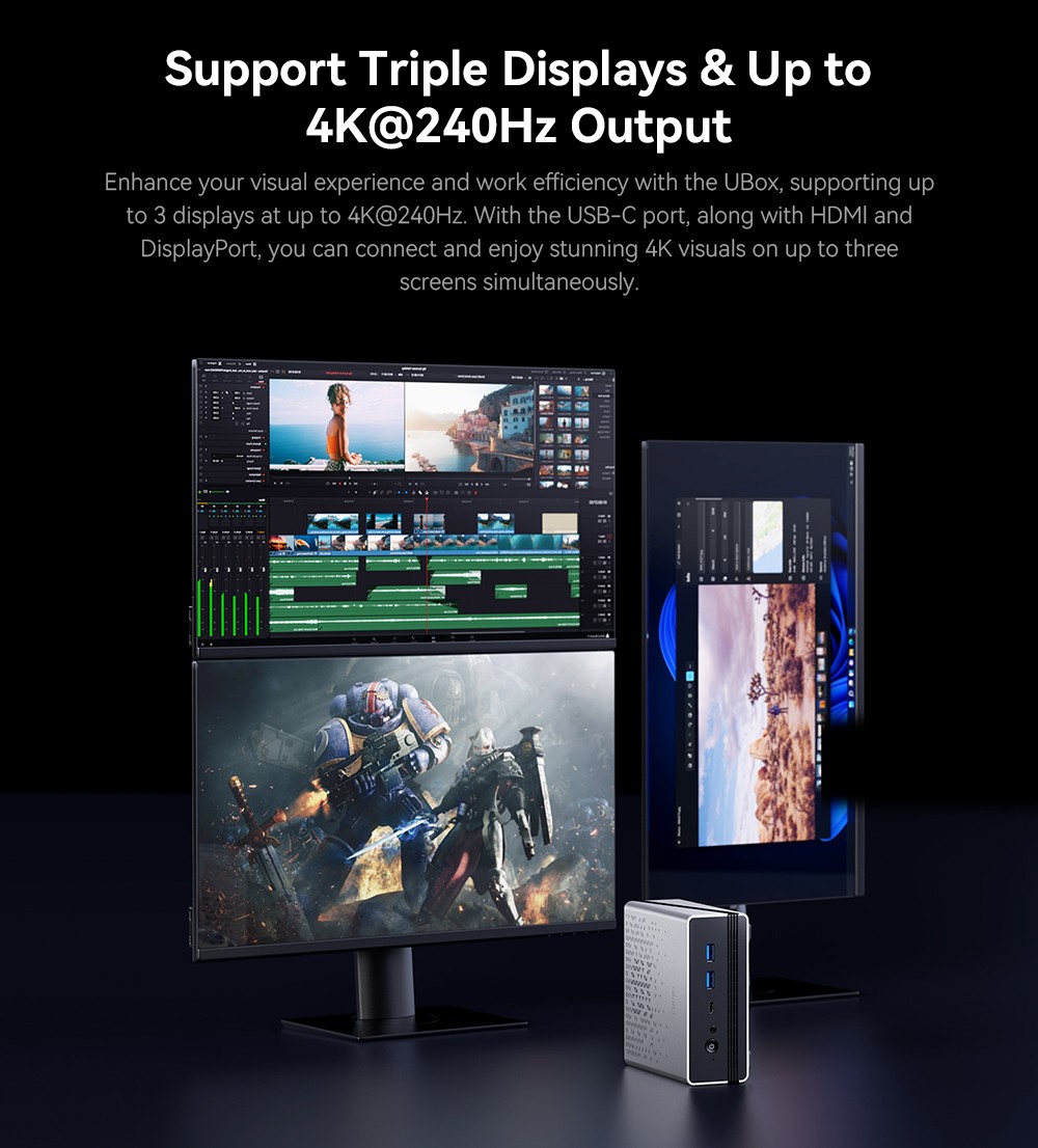 CHUWI UBox Mini PC AMD Ryzen 5 7430U 6 Cores Max 4 3GHz 16GB RAM 512GB SSD Full-featured USB-C HDMI DP 4K Triple Display