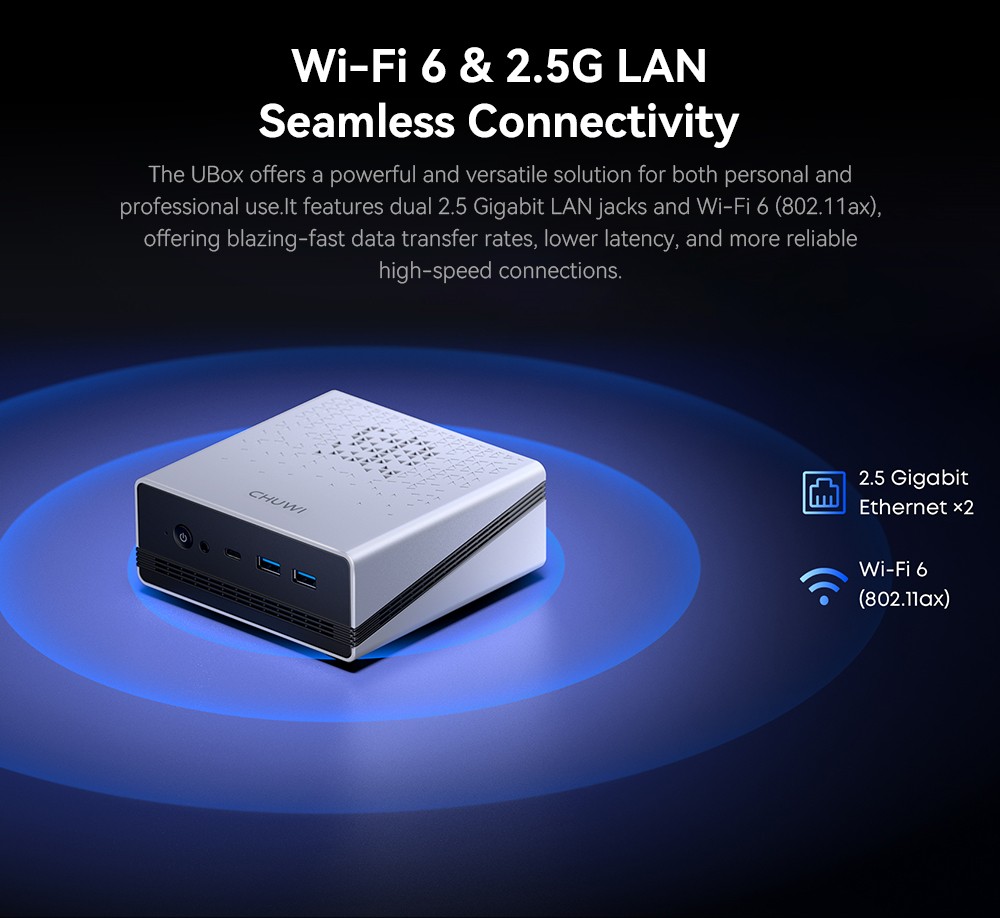 CHUWI UBox Mini PC AMD Ryzen 5 7430U 6 Cores Max 4 3GHz 16GB RAM 512GB SSD Full-featured USB-C HDMI DP 4K Triple Display