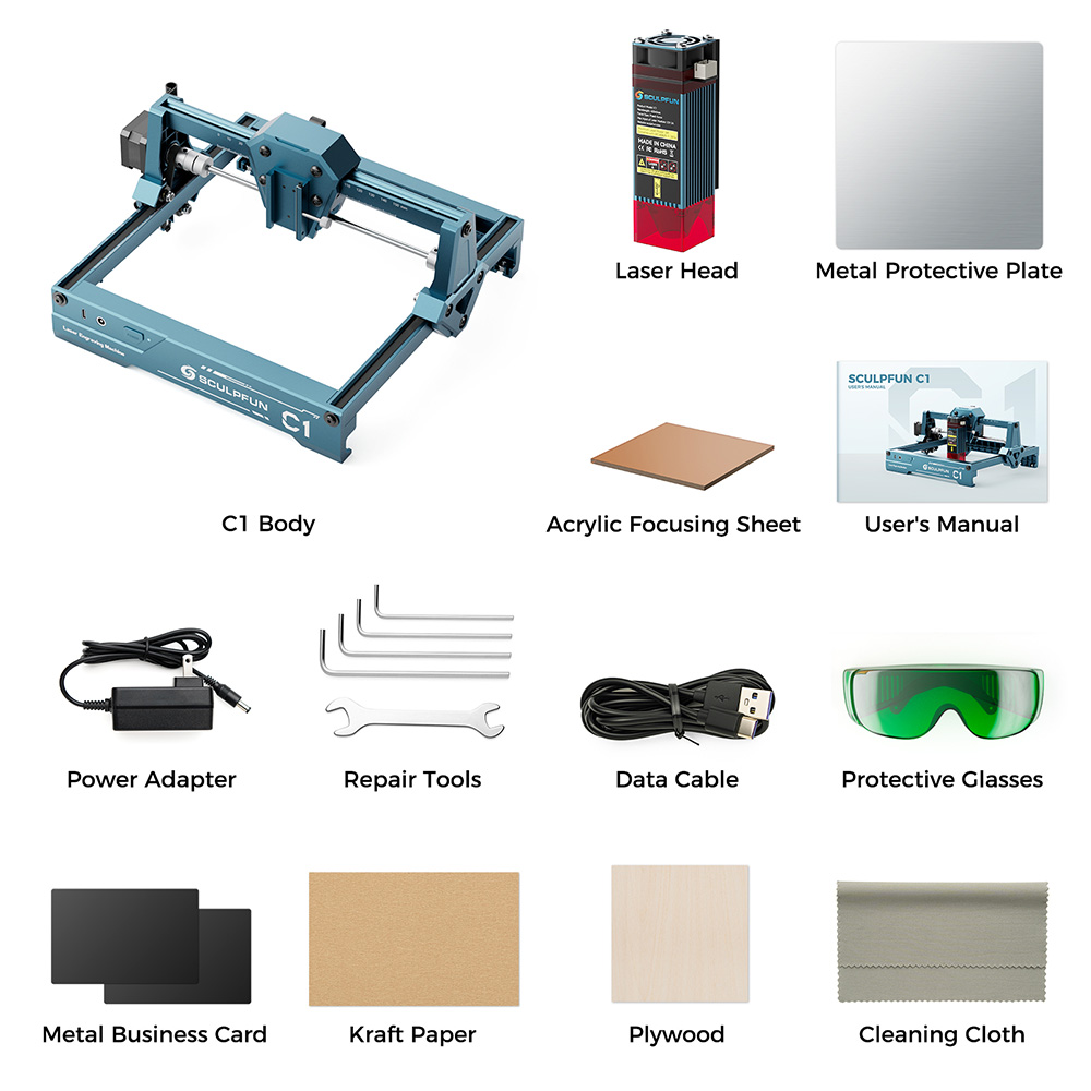 SCULPFUN C1 3W Mini Laser Engraver 10000mm/min Engraving Area 150*130mm 0 04mm Ultra-Fine Compressed Spot 100nm-500nm Effec
