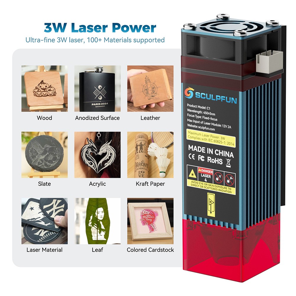 SCULPFUN C1 3W Mini Laser Engraver 10000mm/min Engraving Area 150*130mm 0 04mm Ultra-Fine Compressed Spot 100nm-500nm Effec
