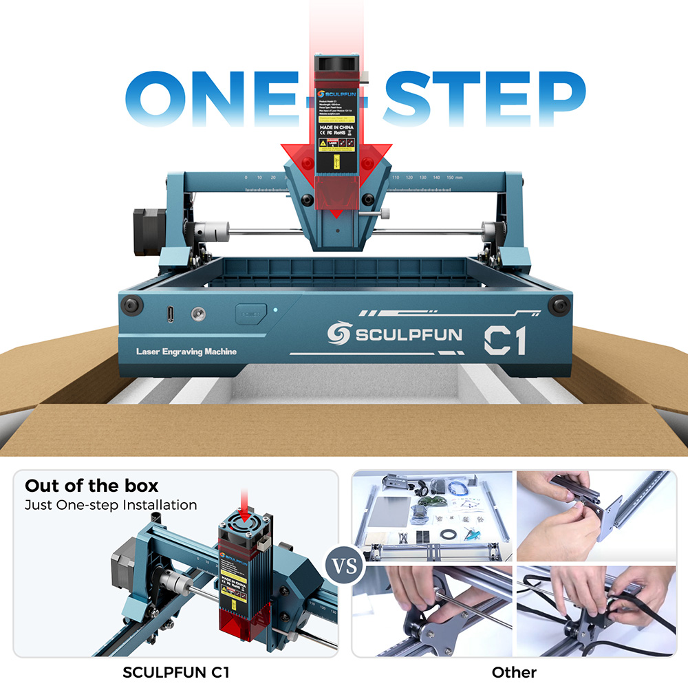 SCULPFUN C1 3W Mini Laser Engraver 10000mm/min Engraving Area 150*130mm 0 04mm Ultra-Fine Compressed Spot 100nm-500nm Effec