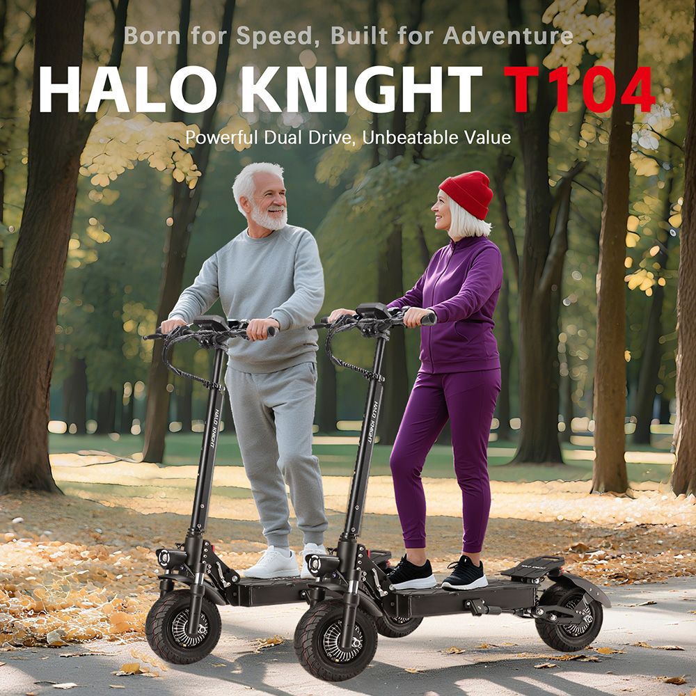 Halo Knight T104 Electric Scooter 1200W*2 Motor 52V 21Ah Battery 10 inch Tires 65km/h Max Speed 45km Range Front