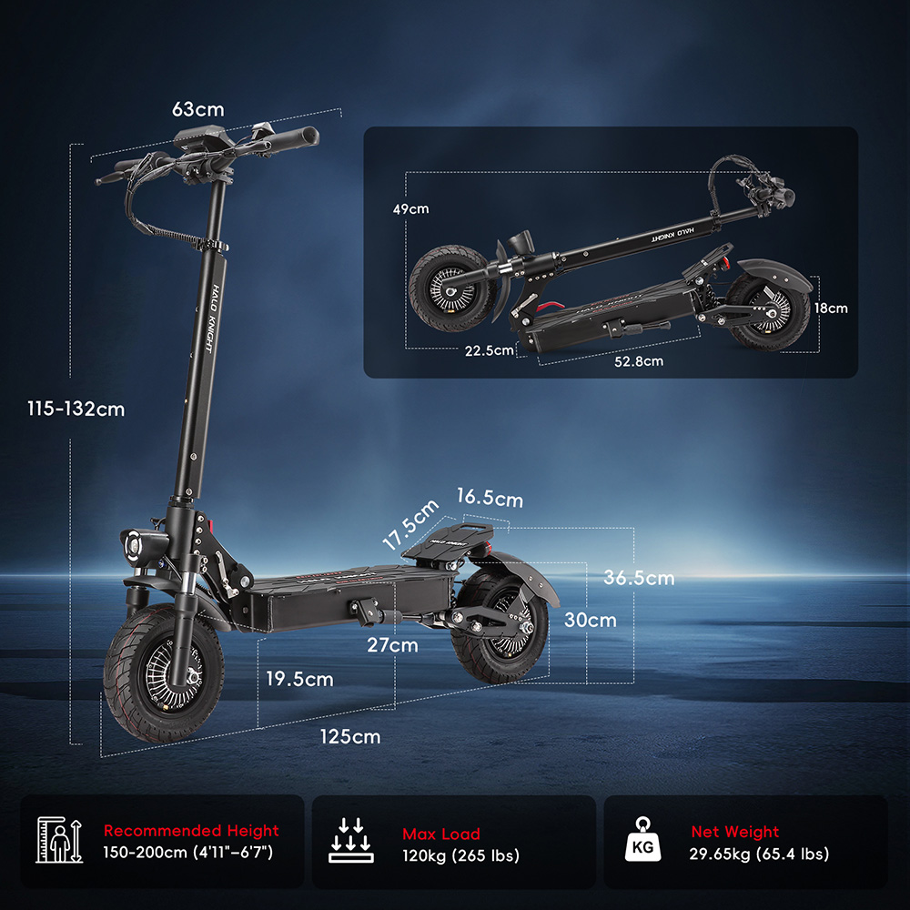 Halo Knight T104 Electric Scooter 1200W*2 Motor 52V 21Ah Battery 10 inch Tires 65km/h Max Speed 45km Range Front