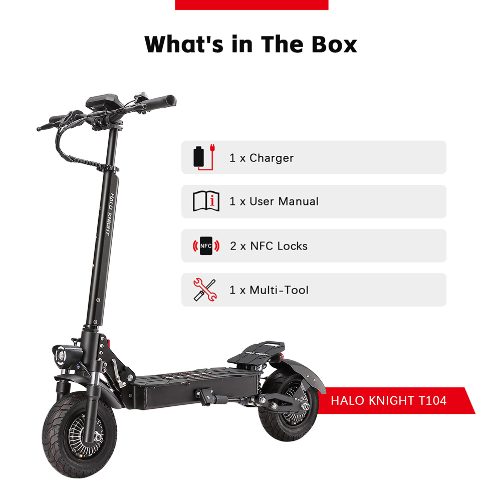 Halo Knight T104 Electric Scooter 1200W*2 Motor 52V 21Ah Battery 10 inch Tires 65km/h Max Speed 45km Range Front